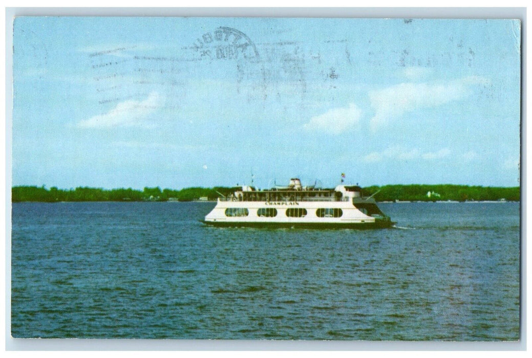 1961 M.V. Champlain Ferry Crossing North America Sun Deck Port Kent NY Postcard
