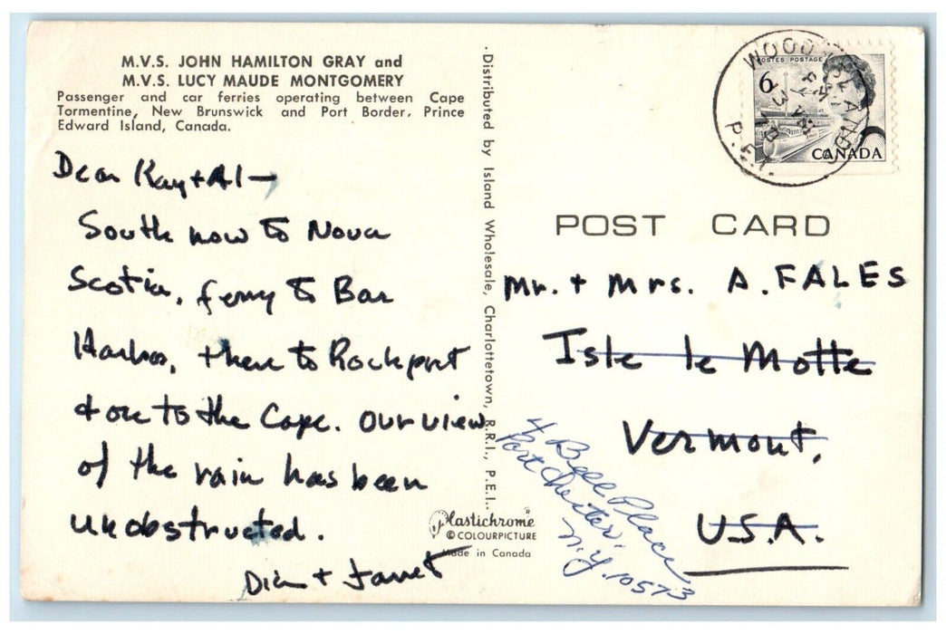 1960 M.V.S. John Hamilton Gray Lucy Maude Montgomery Port Border Canada Postcard