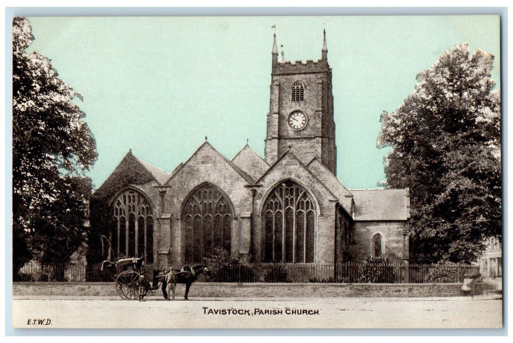 c1910 Tavistock Parish Church England Horse Carriage Unposted Antique Postcard