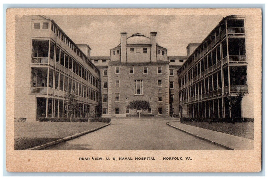 1940 Rear View Unites States Naval Hospital Norfolk Virginia VA Antique Postcard