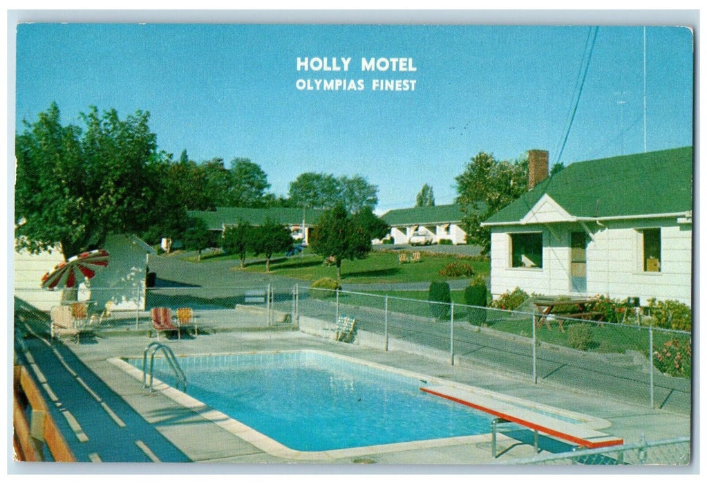 1959 Poolside View Holly Motel Olympia Washington WA Vintage Antique Postcard