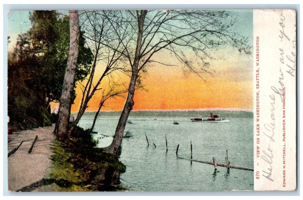 1908 Sunset View Lake Washington Seattle Washington WA Vintage Antique Postcard