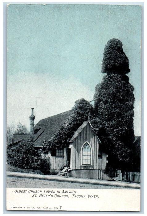 1907 Oldest Church Tower America St Peter Church Tacoma Washington WA Postcard