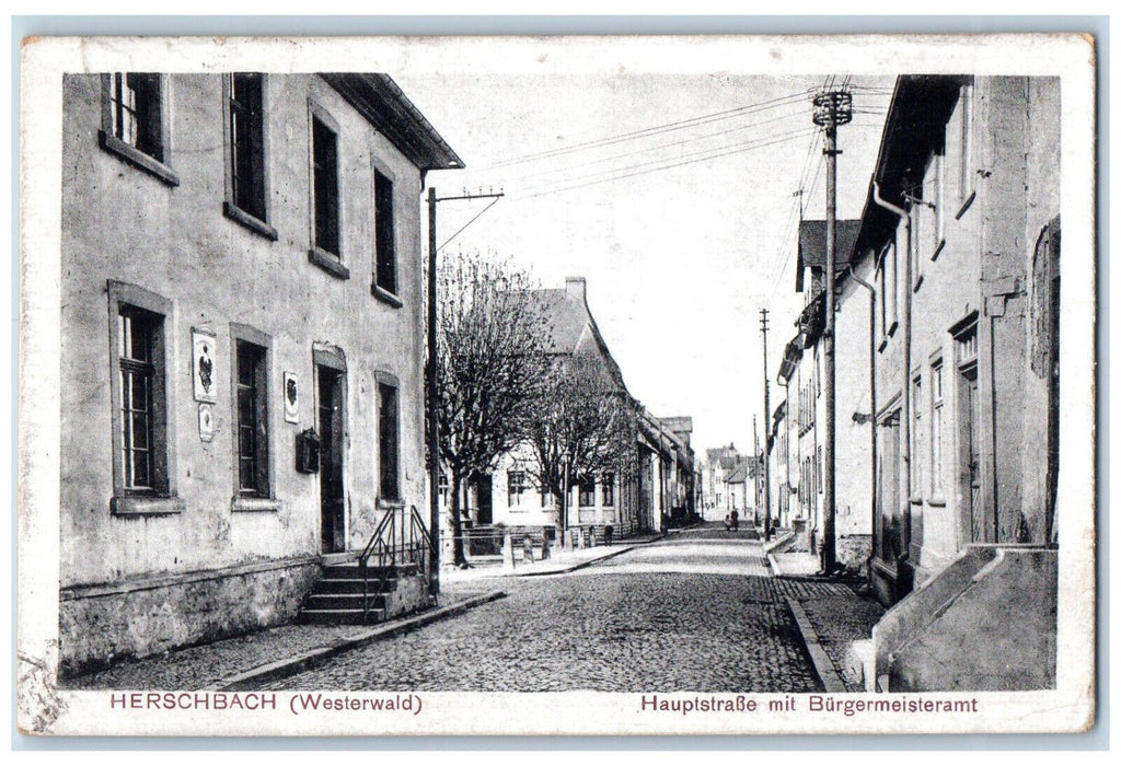 1920 Main Street with Mayor's Office Herschbach (Westerwald) Germany Postcard