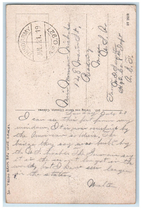 1919 Ehrenbreitstein Third Army A.P.O. WW1 Cancel Koblenz Germany Postcard