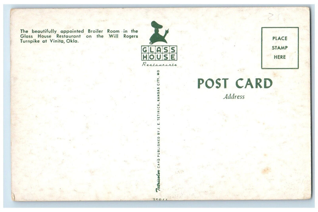 c1960 Broiler Room Glass House Restaurant Will Rogers Turnpike Oklahoma Postcard