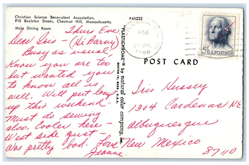 1966 Christian Scene Benevolent Association Chestnut Hill Massachusetts Postcard