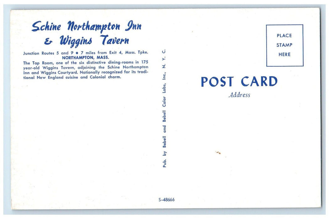 1960 Schine Northampton Inn Wiggins Tavern Northampton Massachusetts MA Postcard