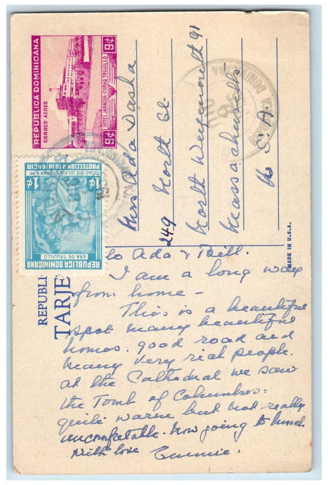1955 Duarte's Park Trujillo City Monument Dominican Republic Postcard