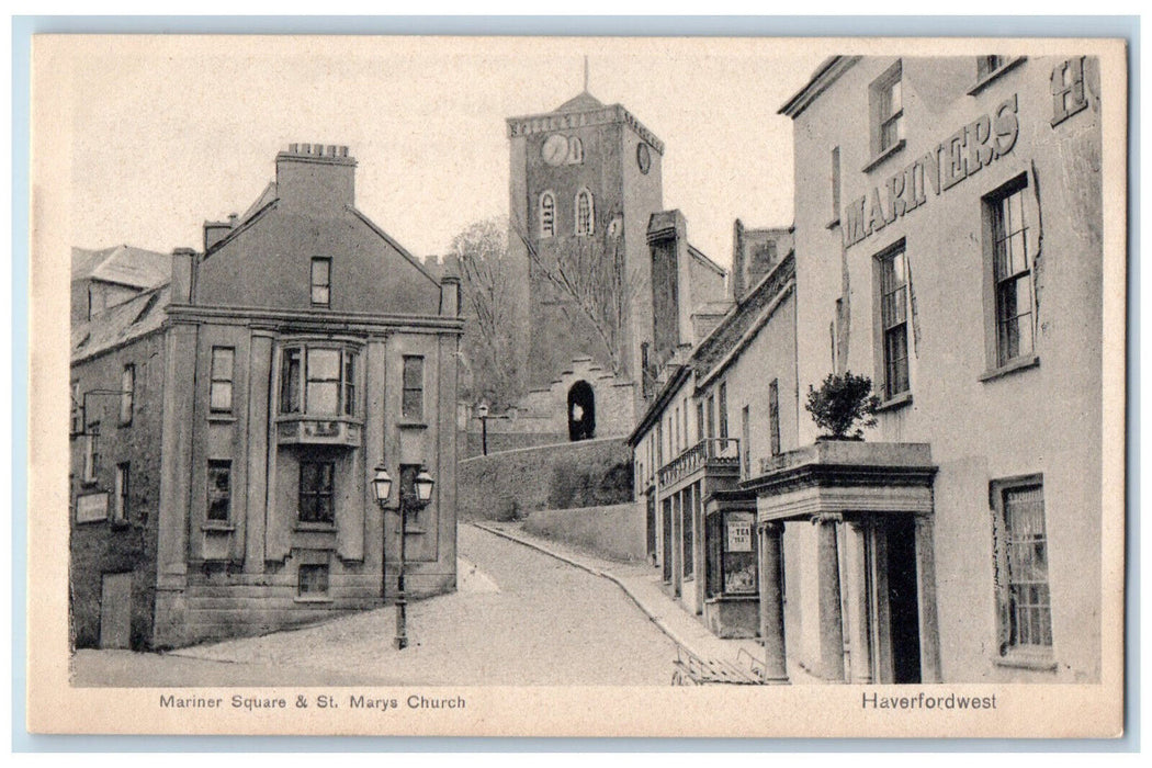 c1940's Mariner Square & St. Marys Church Haverfordwest Wales Unposted Postcard