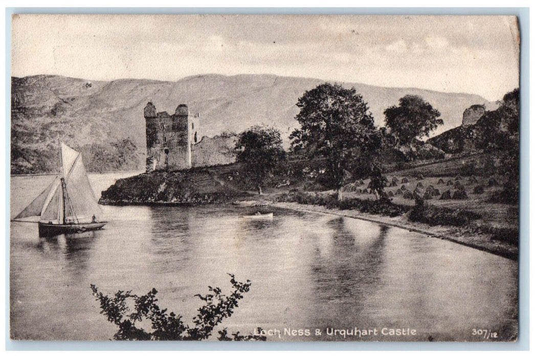 c1910 Boating at Loch Ness & Urquhart Castle Scotland Antique Posted Postcard