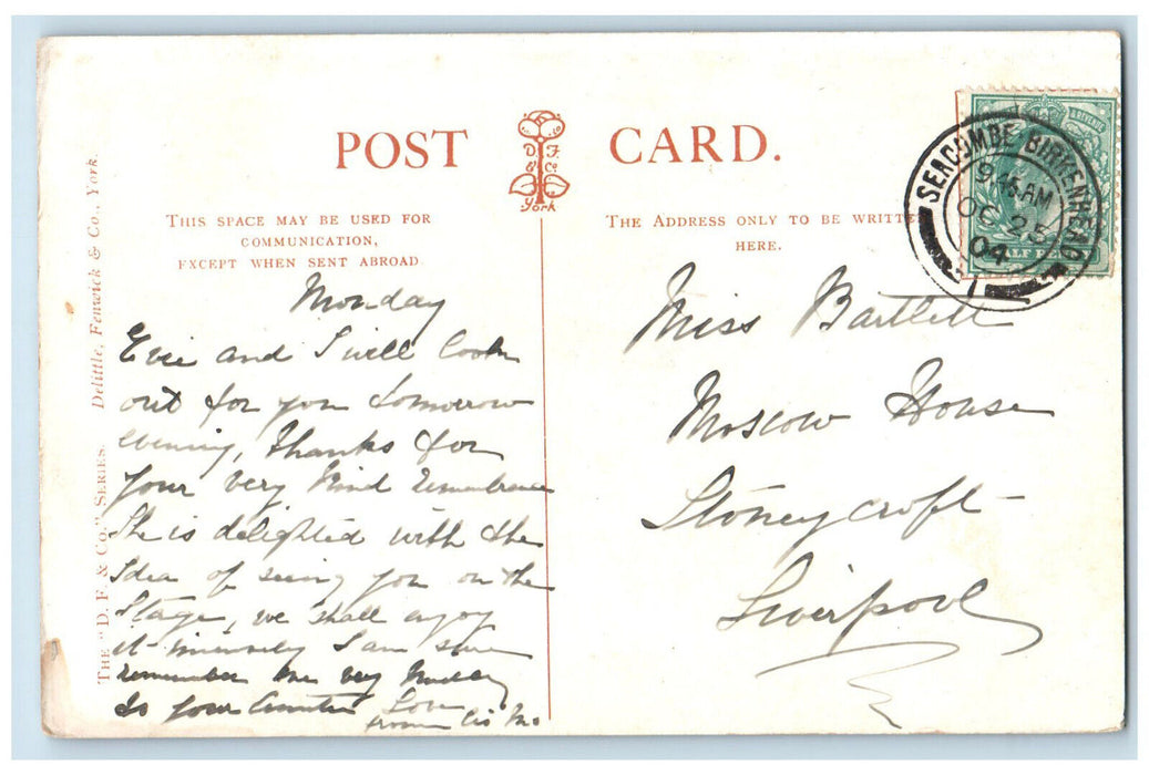 1904 Lake in Port Soderic Moonlight View  Isle of Man Antique Posted Postcard