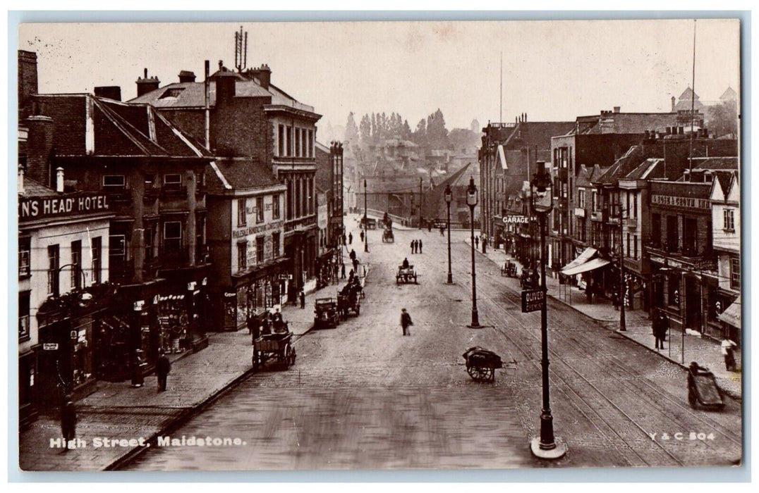 c1905 High Street Oliver Chemist Cars Maidstone England UK RPPC Photo Postcard