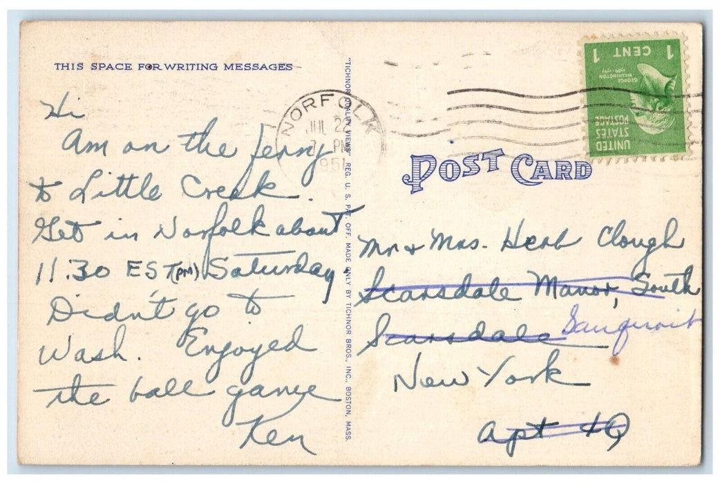 1951 M.V. Northampton Virginia Ferry Corp. Hiway Little Creek Virginia Postcard