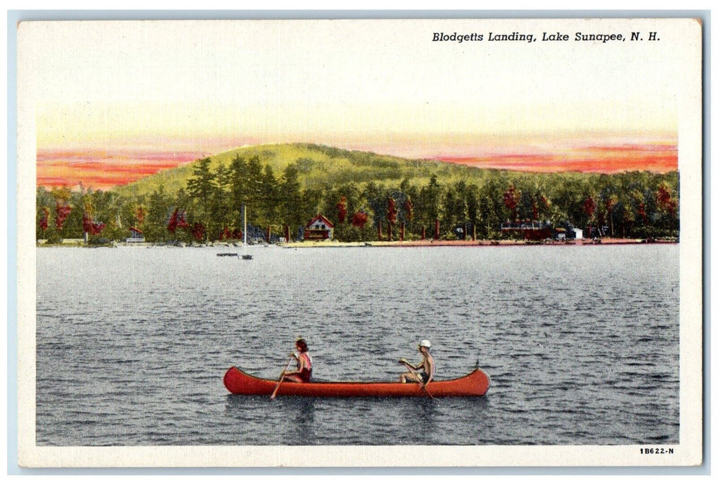 c1940 Blodgetts Landing Canoe Boat Paddle Lake Sunapee New Hampshire NH Postcard