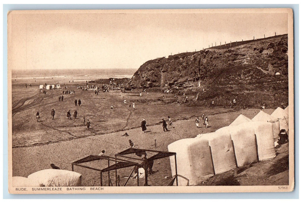 c1940's Bathing Beach Summerleaze Beach Bude England Antique Posted Postcard