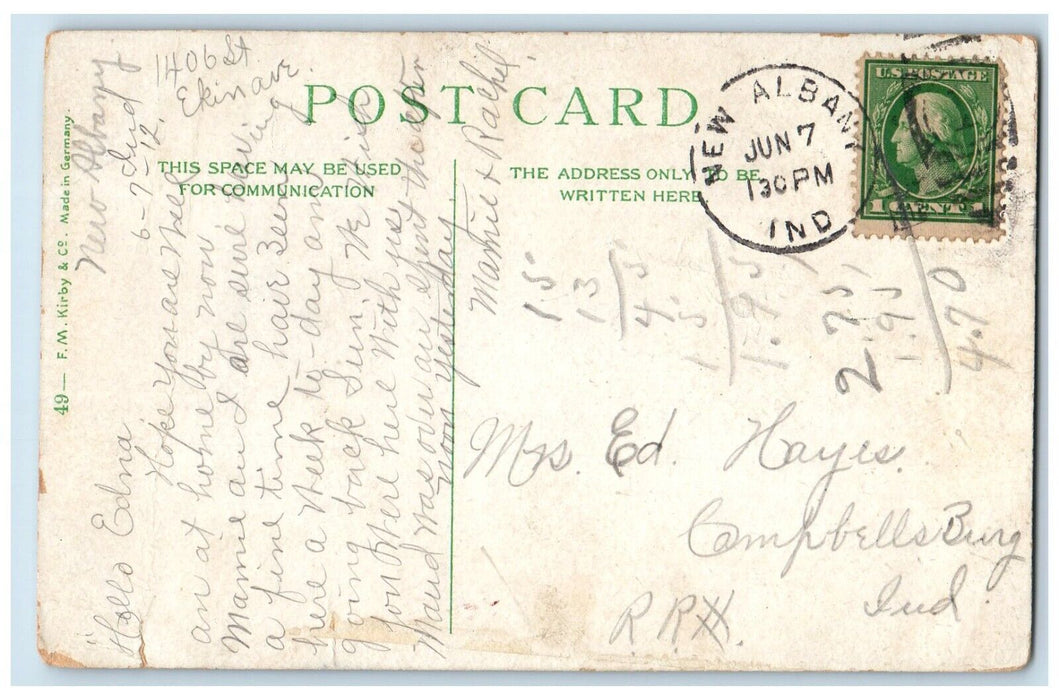1912 Silver Creek Glenwood Park Paddle Boat Canoe New Albany Indiana IN Postcard