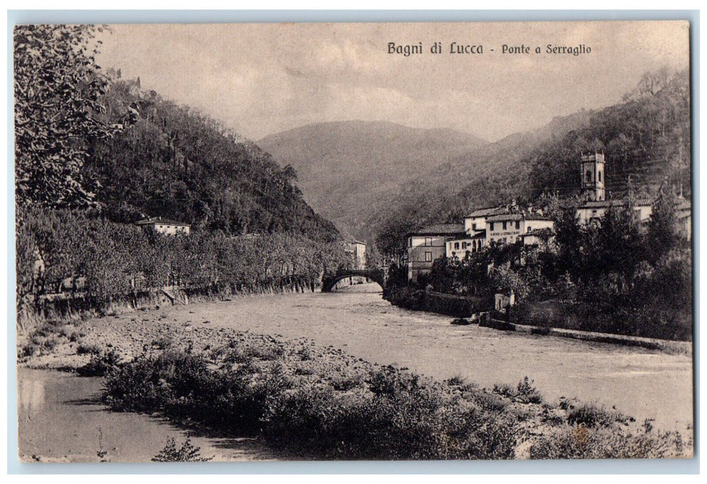 c1910 River View Ponte A Serraglio Bagnio Di Lucca Italy Antique Postcard