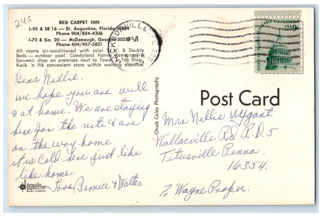 1977 Red Carpet Inn St Augustine Florida McDonough Georgia Multi-View Postcard