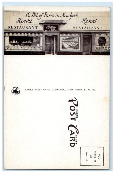 c1940 Interior View Bit Paris New York Henri Restaurant New York NY Postcard