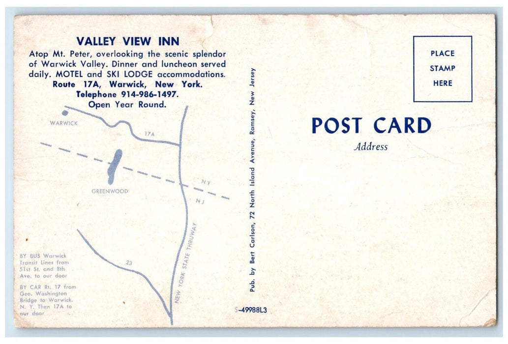 1960 Scenic Valley View Inn Motel Ski Lodge Warwick New York Multi-View Postcard