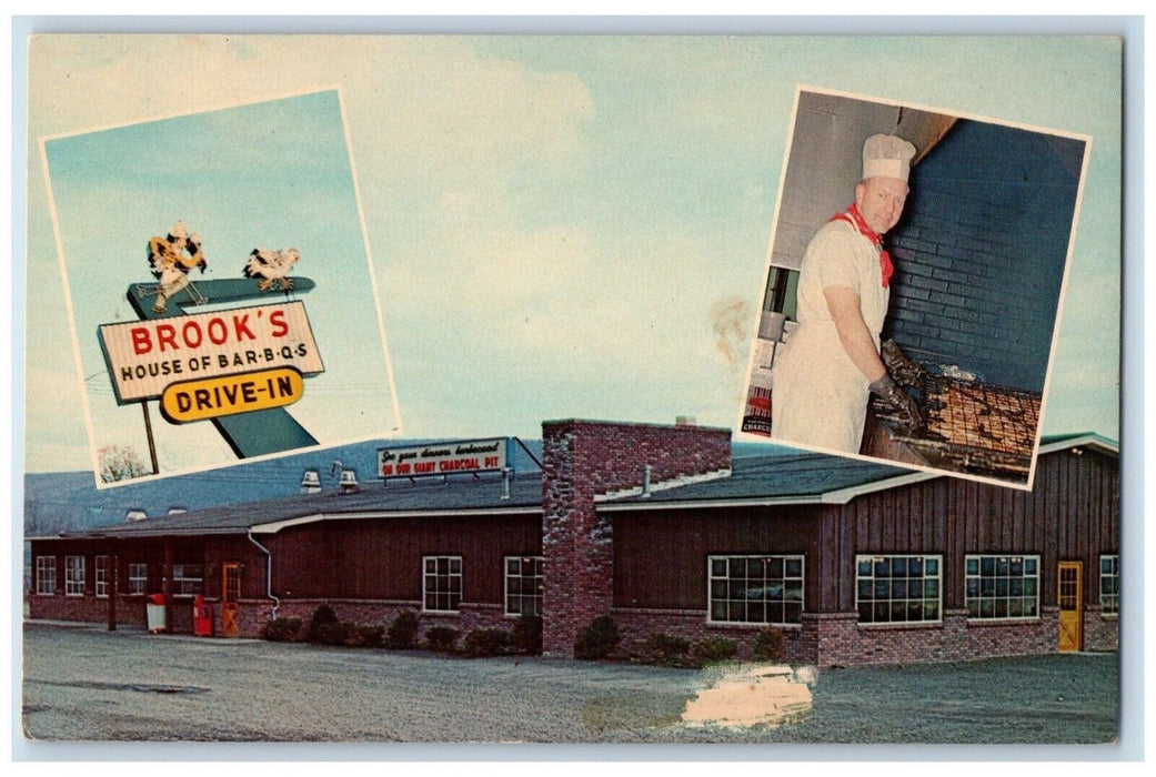c1960 Brooks House Bar-B-Q Drive-In Restaurant Oneonta NY Multi-View Postcard