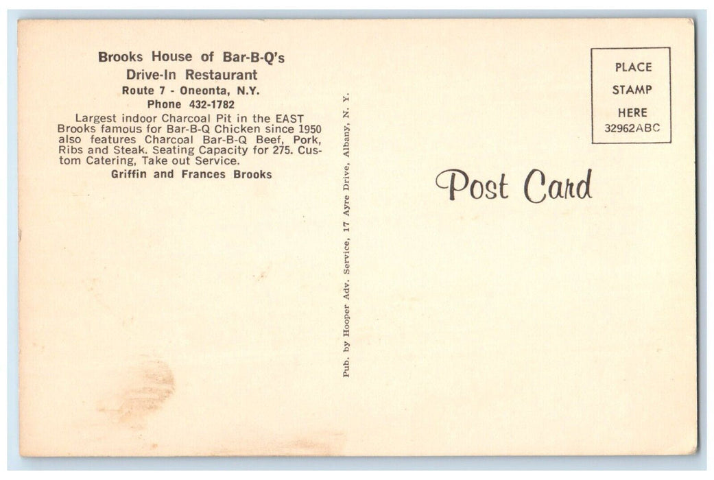c1960 Brooks House Bar-B-Q Drive-In Restaurant Oneonta NY Multi-View Postcard
