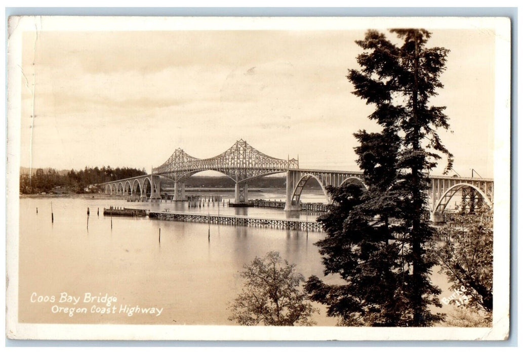 1938 Coos Bay Bridge Oregon Coast Highway Marshfield OR RPPC Photo Postcard