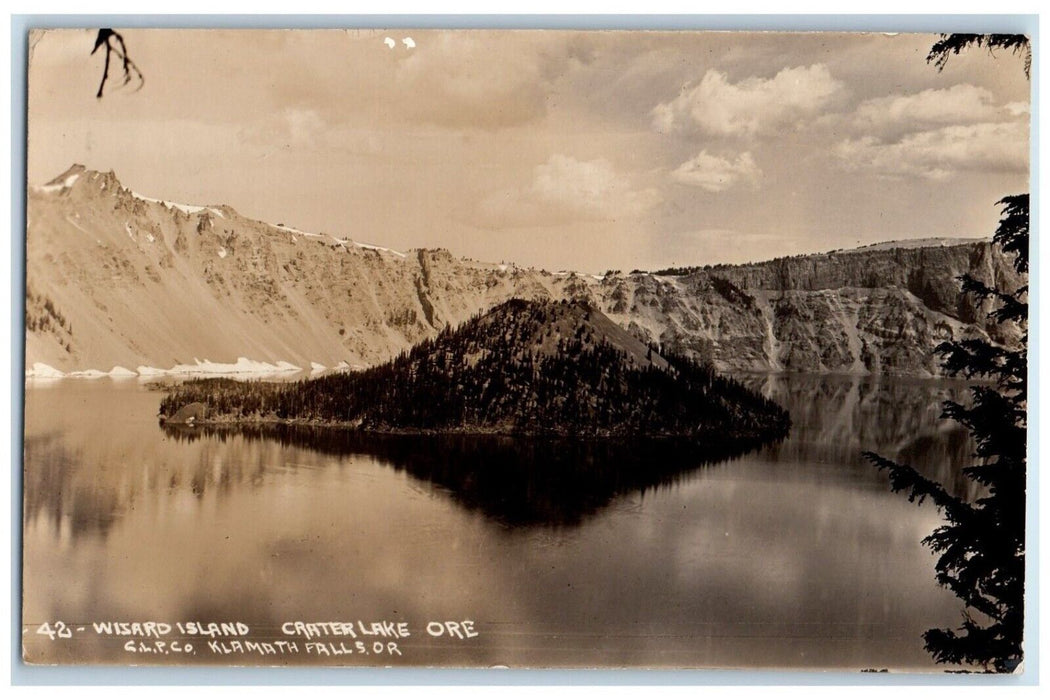 c1910's View Of Wisard Island Crater Lake Oregon OR RPPC Photo Antique Postcard