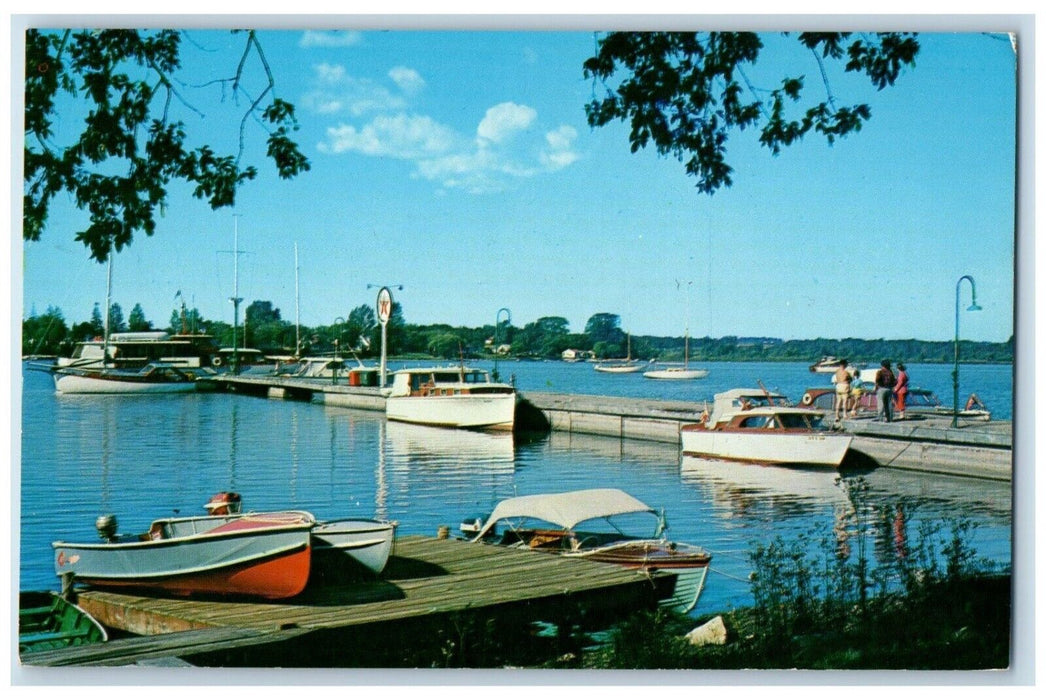 1961 Boat Dock Leathem Smith Lodge Sturgeon Bay Door County Wisconsin Postcard