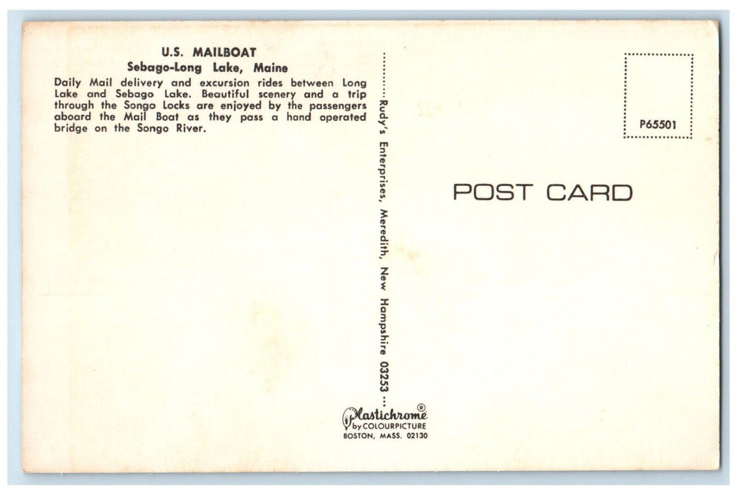 c1960 U.S. Mailboatt Trip Songo Locks River Sebago-Long Lake Maine ME Postcard