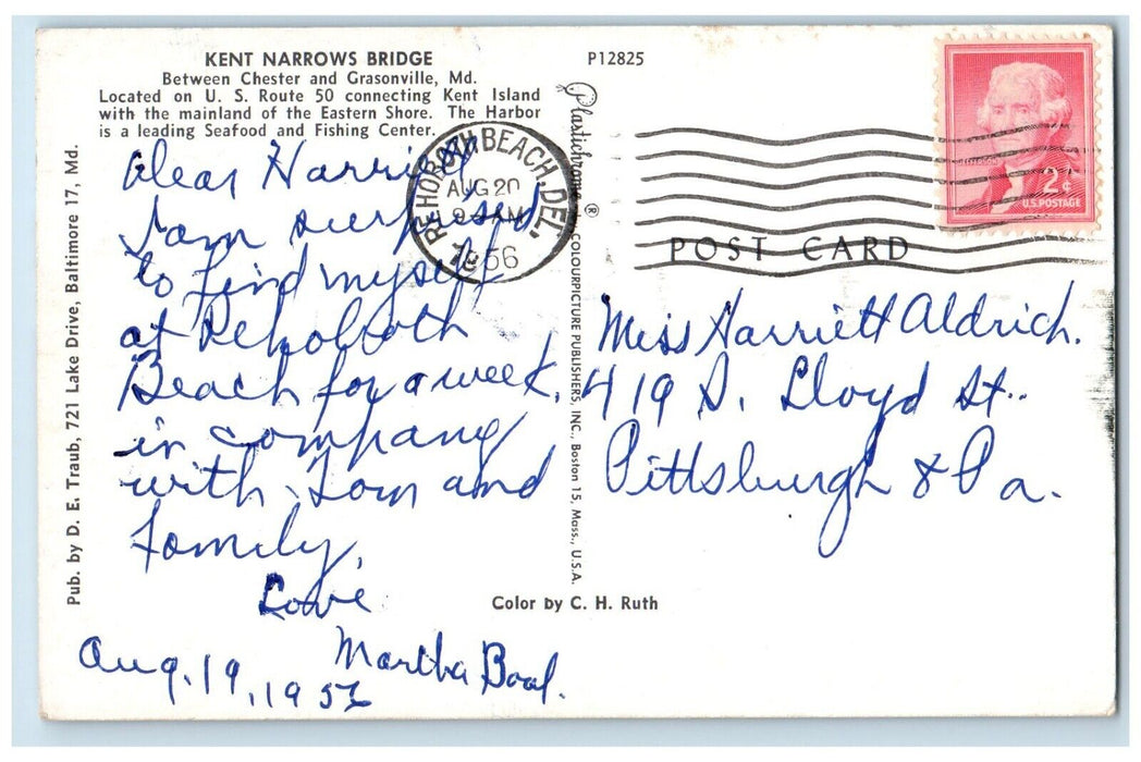 1956 Kent Narrows Bridge Chester Fishing Center Grasonville Maryland MD Postcard