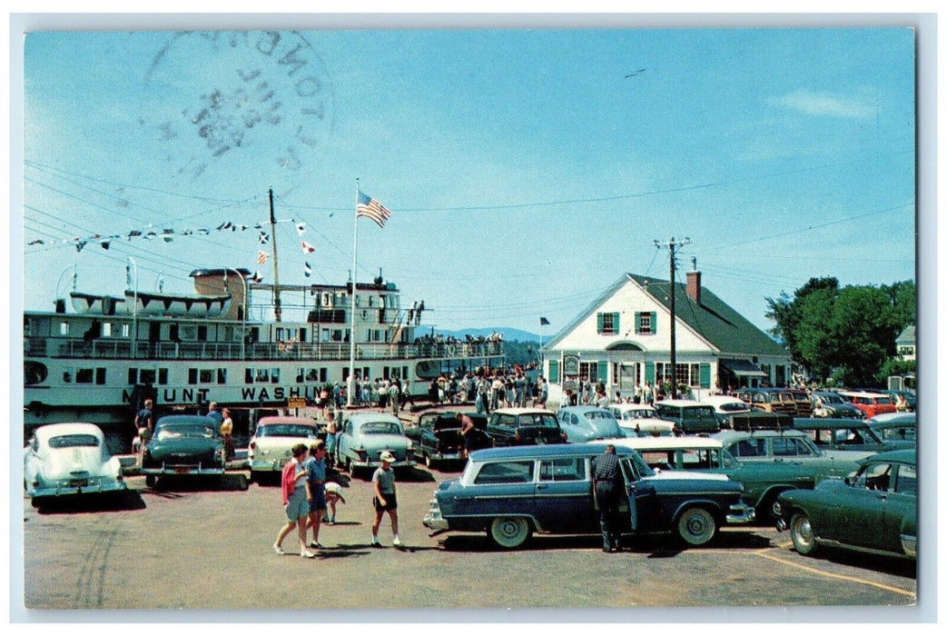 1957 M.V. Mount Washington Dockside Wolfeboro Parking New Hampshire NH Postcard