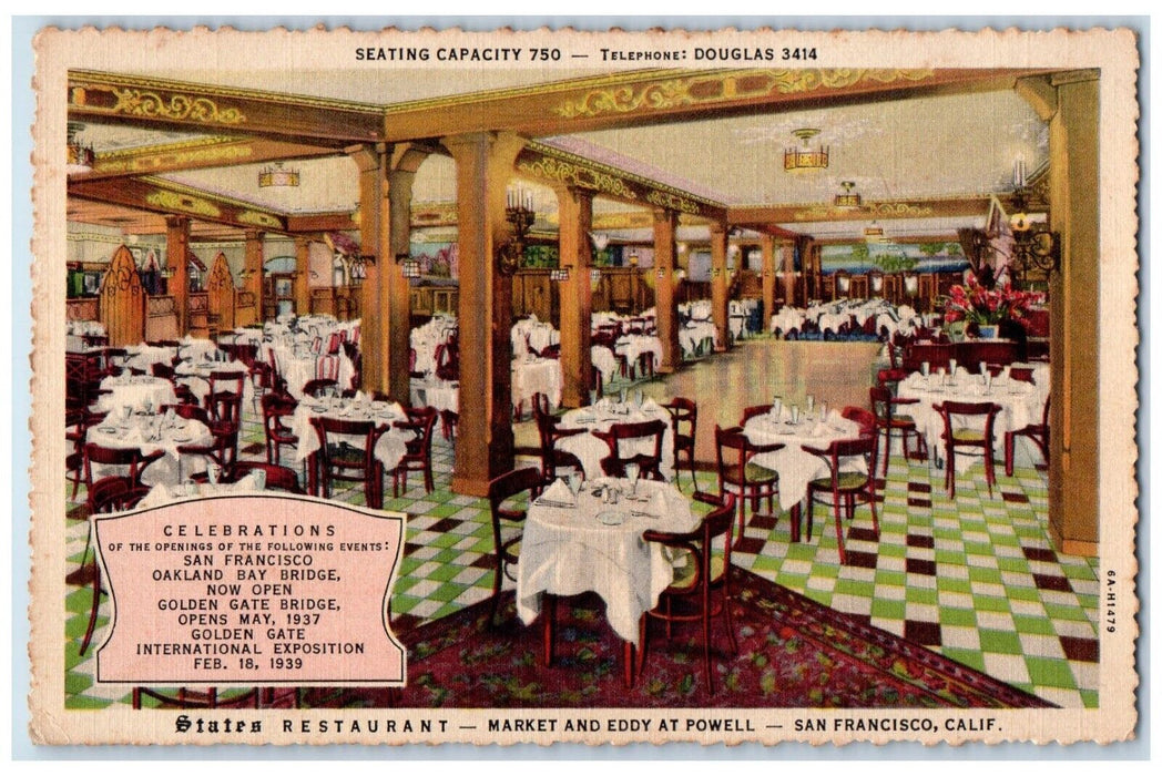 c1940 States Restaurant Market Eddy Powell San Francisco California CA Postcard