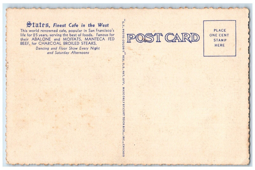 c1940 States Restaurant Market Eddy Powell San Francisco California CA Postcard