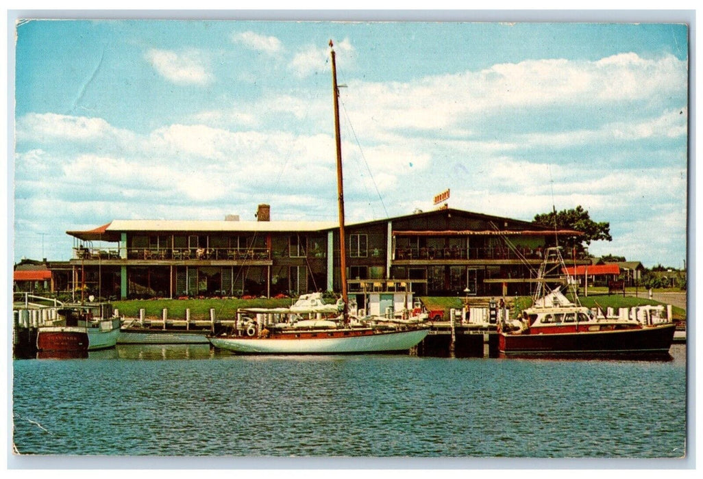 1972 Flying Bridge Restaurant Dock Boat Falmouth Massachusetts Vintage Postcard