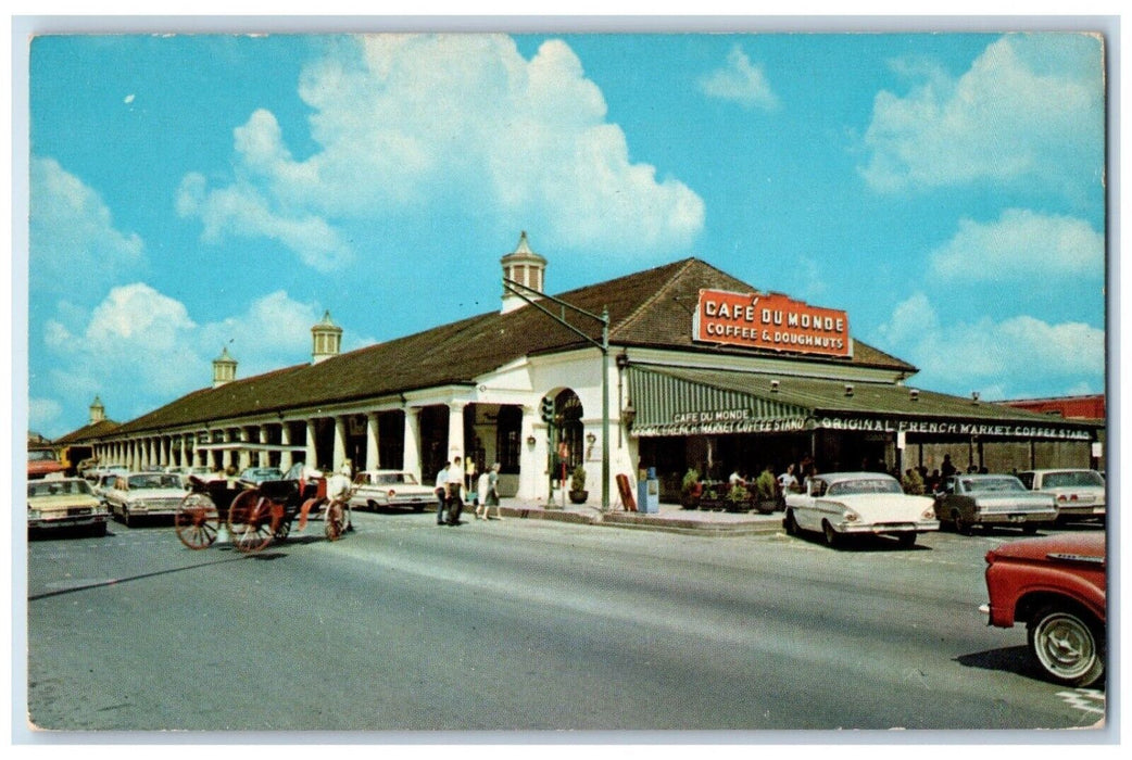 1960 Cafe Du Monde Horse Carriage Classic Cars New Orleans Louisiana LA Postcard