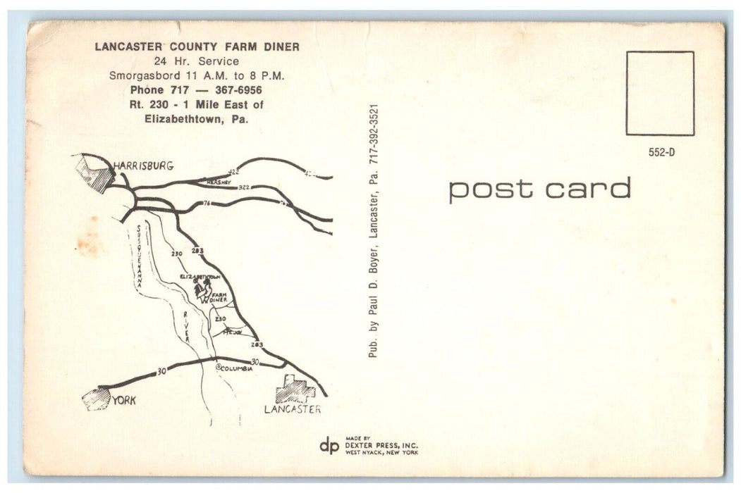 c1960 Lancaster County Farm Diner Elizabethtown Pennsylvania Multi-View Postcard