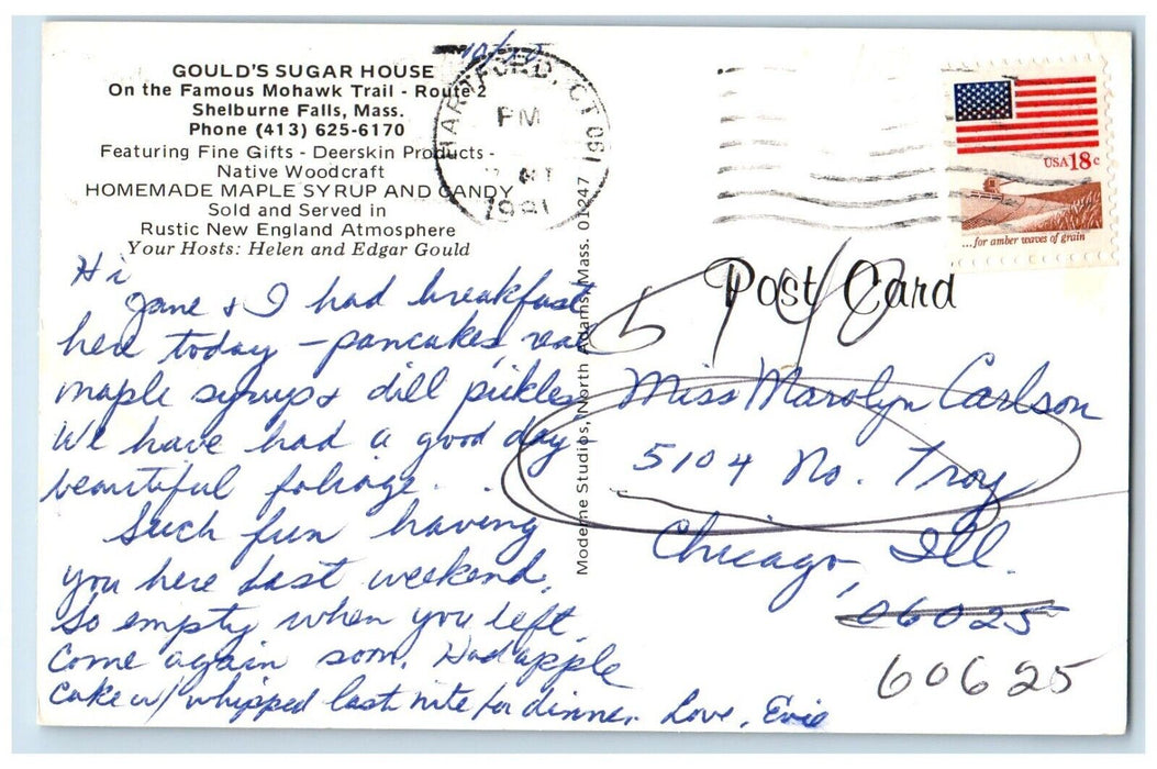 1981 Exterior View Gould Sugar House Shelbourne Falls Massachusetts MA Postcard