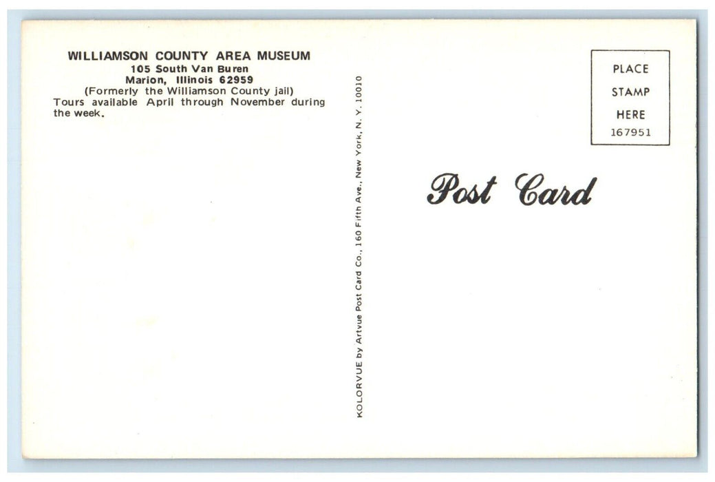 Williamson County Jail Area Musem Car Marion Illinois IL Vintage Postcard