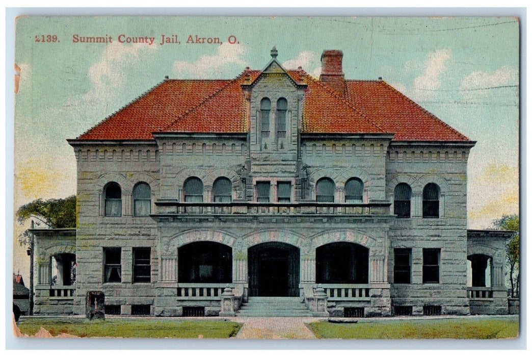 1910 Summit County Jail Building Front View Akron Ohio OH Antique Postcard