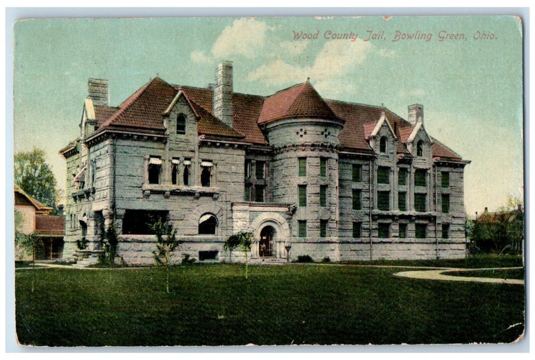 1910 Wood County Jail Building Bowling Green Bradner Ohio OH Antique Postcard