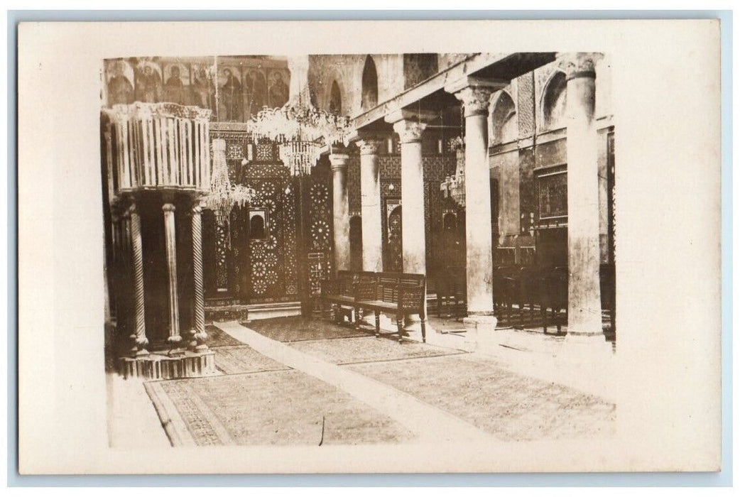 c1920s Coptic Church Interior Chandelier View Cairo Egypt RPPC Photo Postcard