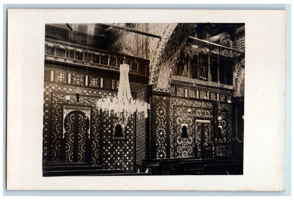 c1920s Chandelier Interior Coptic Church View Cairo Egypt RPPC Photo Postcard