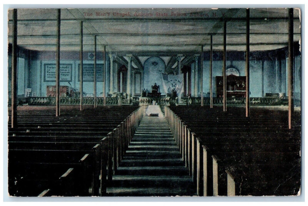 c1910's The Men's Chapel Auburn State Prison Interior View Auburn NY Postcard