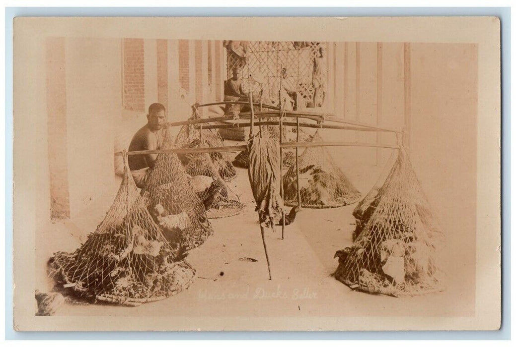 c1920's Hen & Duck Seller Market Scene Delhi India RPPC Unposted Postcard