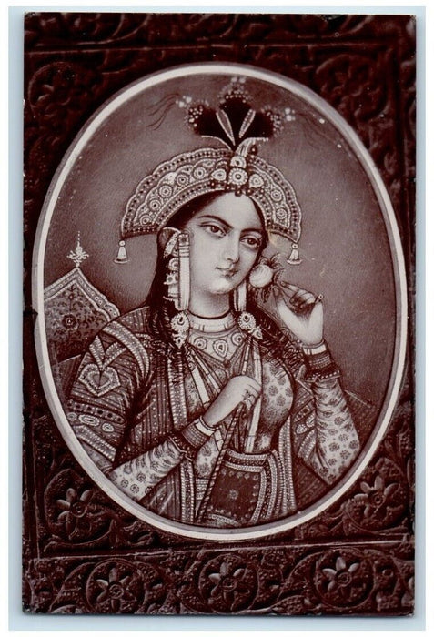 c1910's Mumtaz Mahal Lady Of The Taj Painting Portrait View India RPPC Postcard