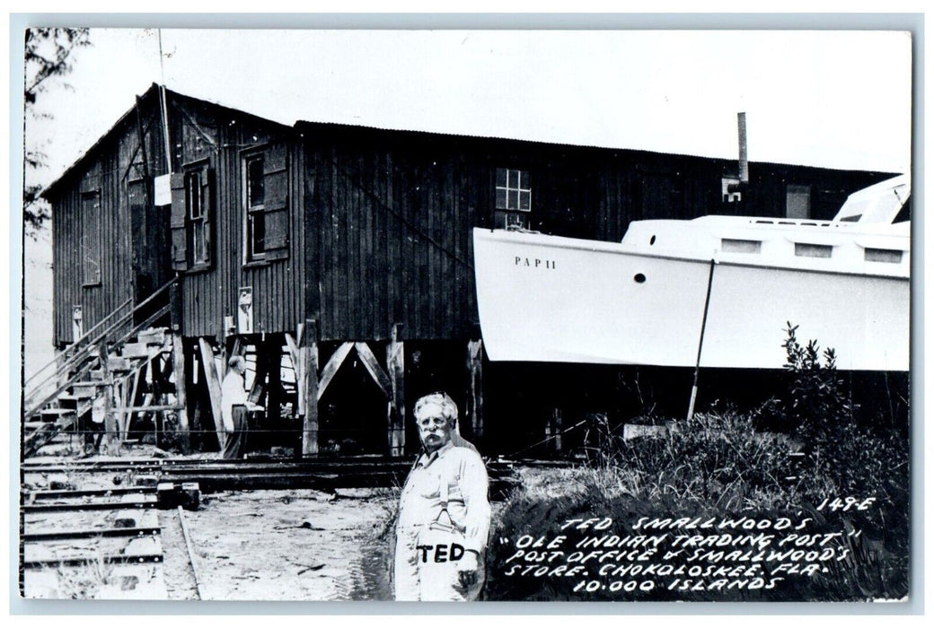 Ted Smallwood's Ole Indian Trading Post Chokoloskee FL RPPC Photo Postcard