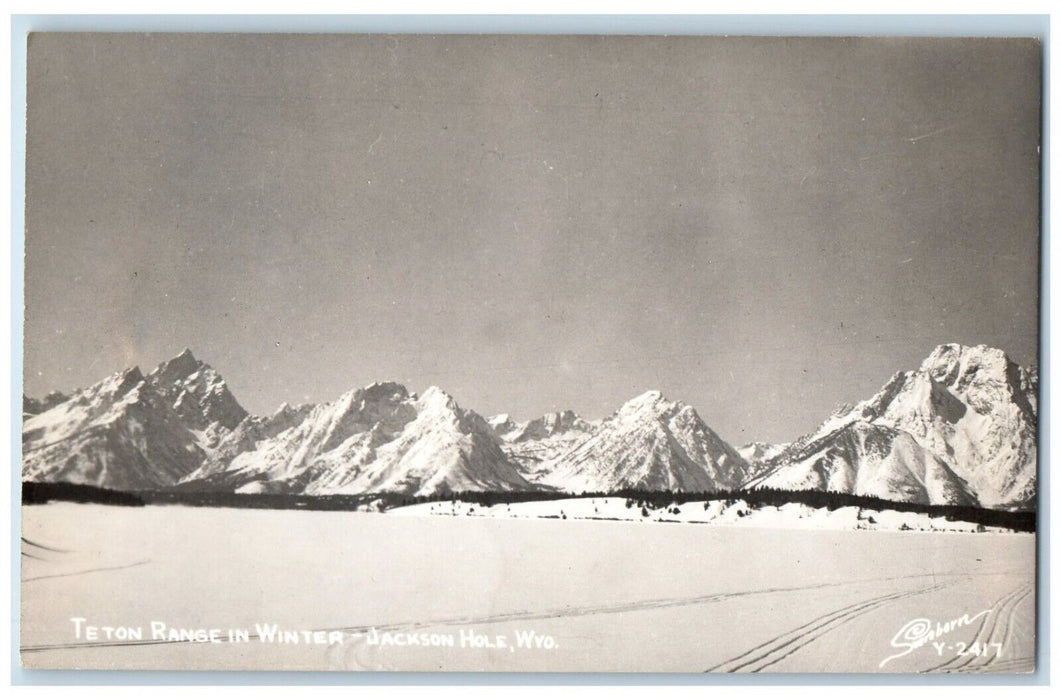 c1950's Teton Range In Winter Jackson Hole Wyoming WY RPPC Photo Postcard