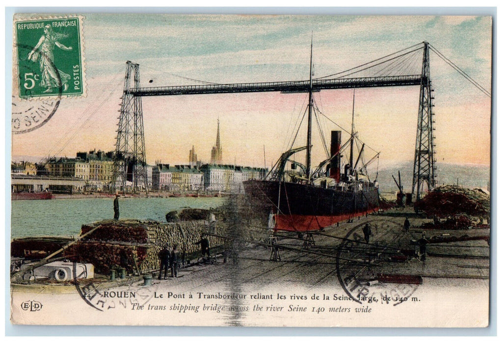 c1910 The Trans Shipping Bridge Across The River Seine France Postcard